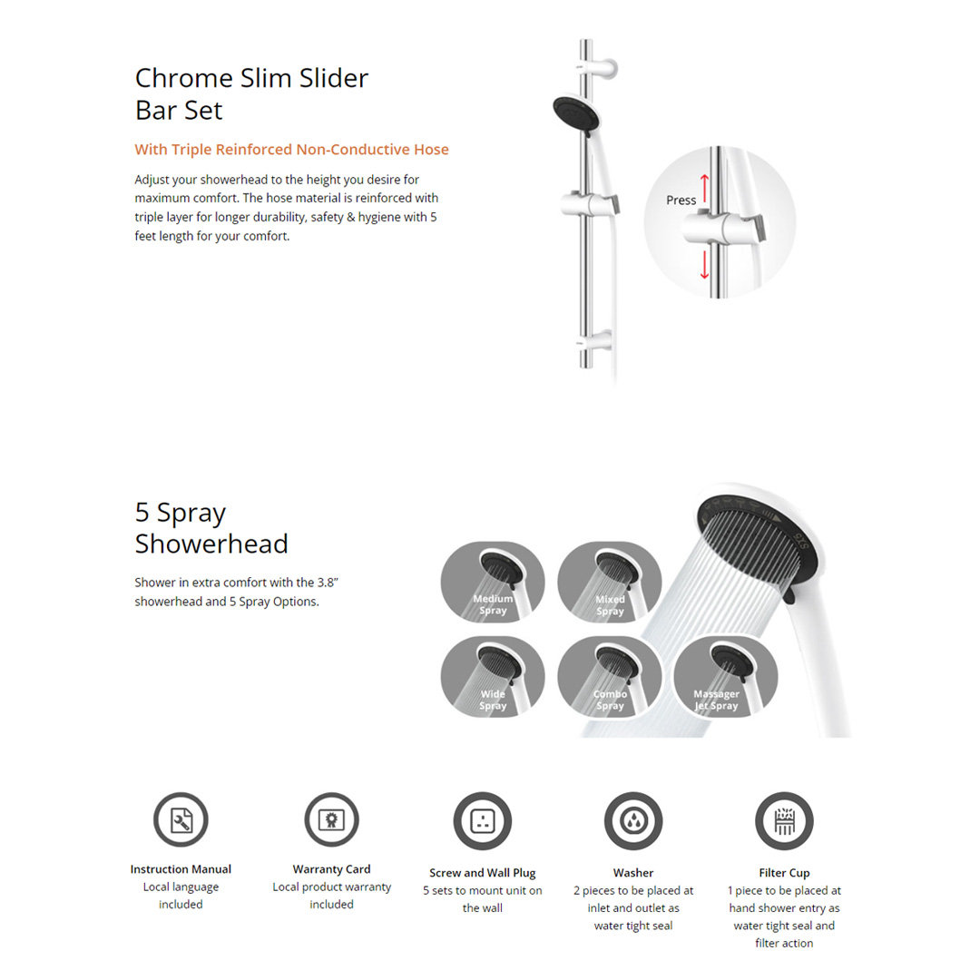 JOVEN 3600W Non-pump Water Heater SA10e | Adjustable Temperature | High Protection Against Water Splash | SFS Technology | Water Heater with 1 Year Warranty