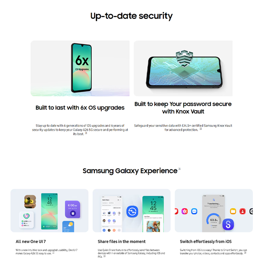 SAMSUNG Galaxy A26 5G 8GB+256GB | Exynos 1380 (5 nm) | 6.7 inches, Super AMOLED | 50MP Main Camera | Li-Po 5000 mAh