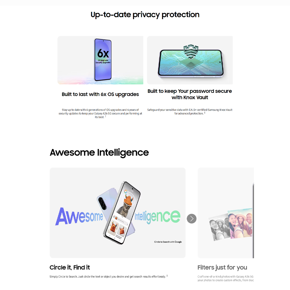 SAMSUNG Galaxy A36 5G 12GB+256GB | Qualcomm SM6475-AB Snapdragon 6 Gen 3 (4 nm) | 6.7 inches, Super AMOLED | 50MP Main Camera | Li-Po 5000 mAh
