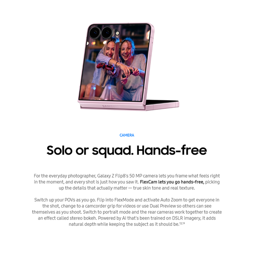 SAMSUNG Galaxy Z Flip8 12GB+256GB / 12GB+512GB | 6.9 inch, Foldable Dynamic | 50MP Rear Camera | Exynos 2600 (2 nm) | Android 17, One UI 9 | Li-Po 4300mAh, 25W Fast Charge