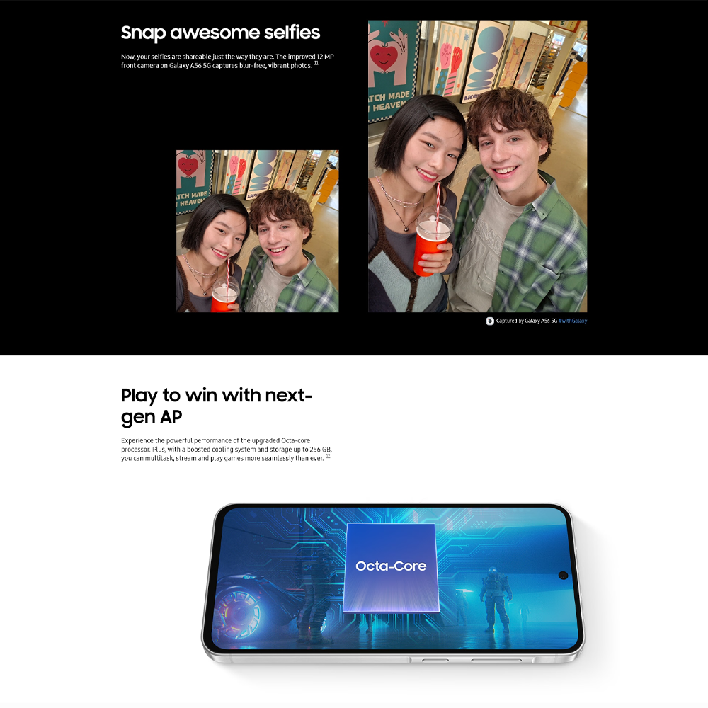 SAMSUNG Galaxy A56 5G 12GB+256GB | Exynos 1580 (4 nm) | 6.7 inches, Super AMOLED | 50MP Main Camera | Li-Po 5000 mAh