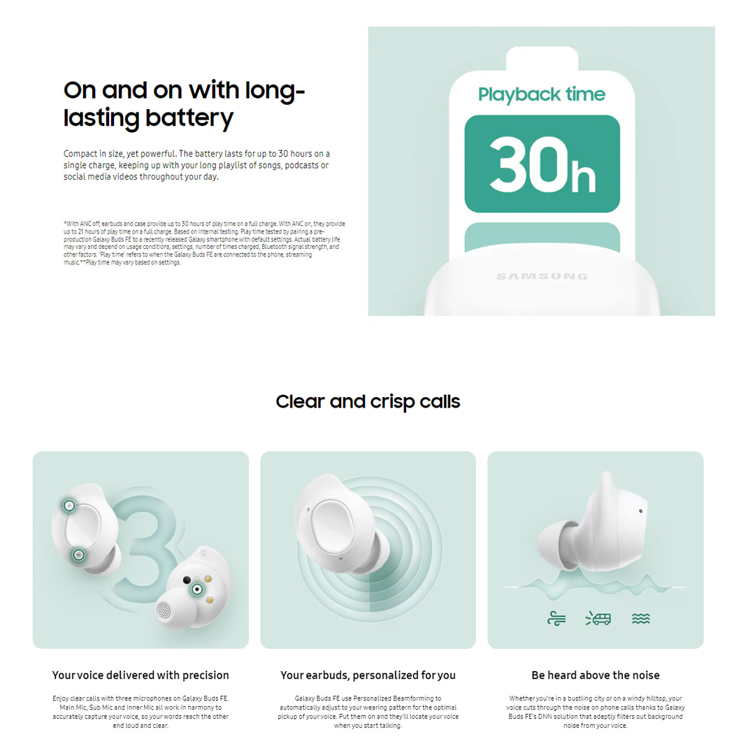 SAMSUNG Galaxy Buds FE | 479mAh Battery | Bluetooth v5.2 | Active Noise Cancellation | Auto Switch | Touch Sensor | Earbuds with 1 Year Warranty