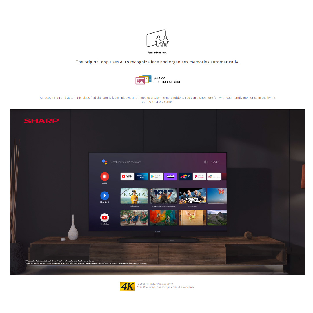 SHARP 42"/50"/60"/65" 4K UHD LED Android TV | X4 Revelation Processor | Streaming Optimizer | Game Low Latency | Dolby Audio | Android 11.0 | Youtube Netflix | Android TV with 2 Years Warranty