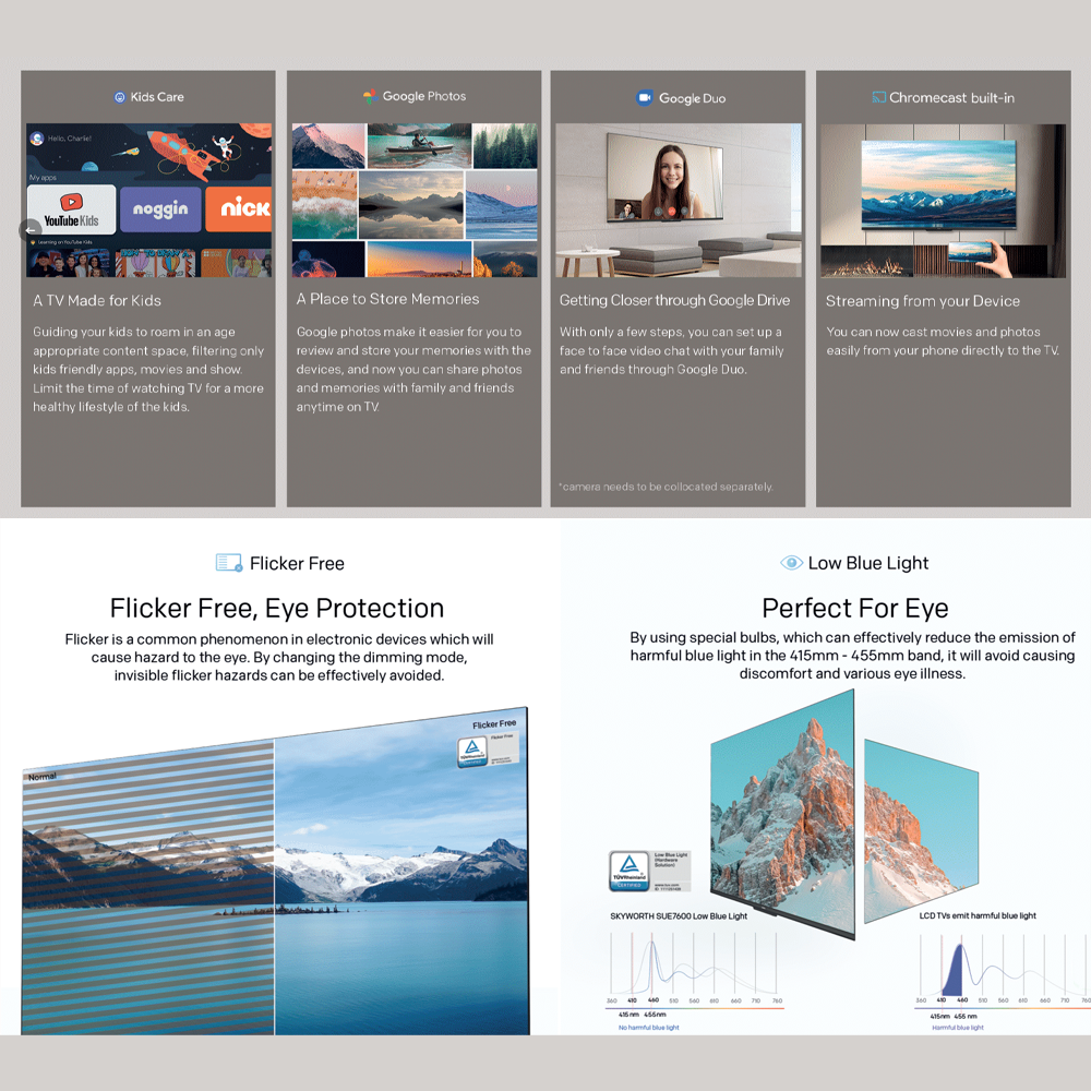 SKYWORTH 55" 4K UHD Google LED TV 55SUE7700 | Chameleon Extreme 2.0 | HDR10 & HLG | Eye Protection
