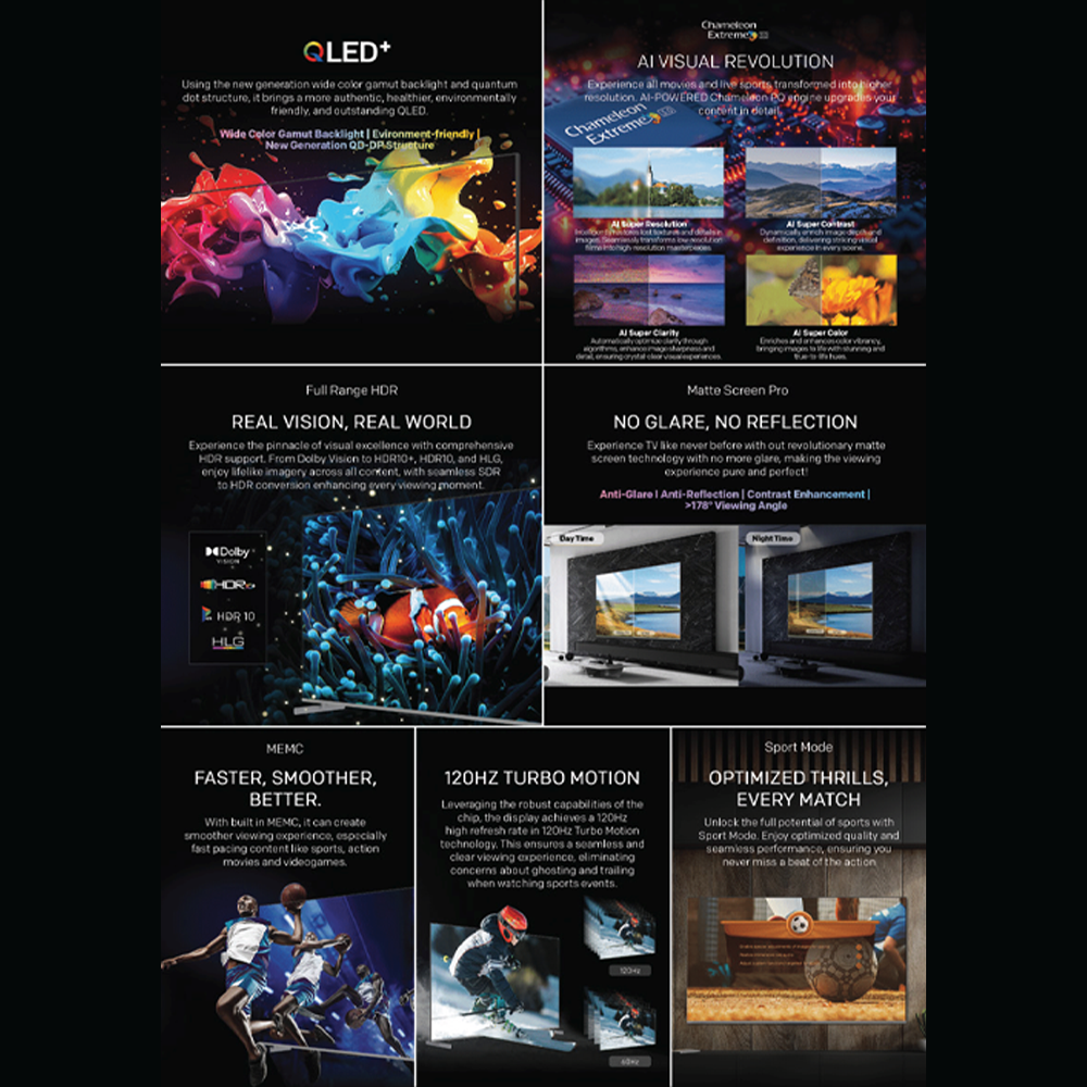 SKYWORTH 55"/65" AI Karaoke QLED Google TV 55Q8500G/65Q8500G | Chameleon Extreme™ 3.0 | Matte Screen Pro | Eye Care