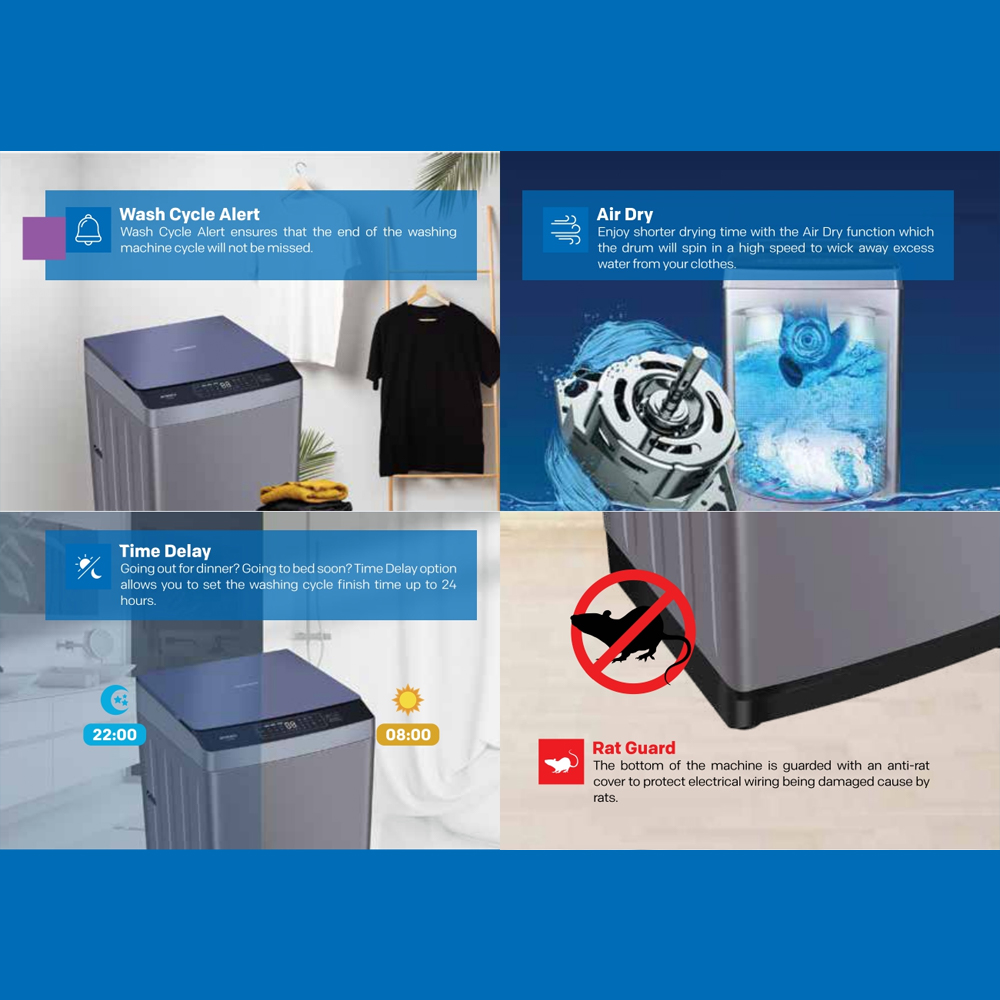 SKYWORTH 9KG Top Load Washing Machine T90M26NJ | Pearl Drum | 360° Water Flow | Wool Care | Vortex Pulsator