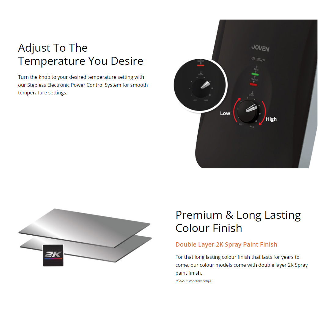 JOVEN 3600W DC Inverter Silent Pump Water Heater with Rain Shower SL30iP-RS | 5 Spray Showerhead | SFS Technology | Durable Copper Heating Element | Water Heater with 1 Year Warranty