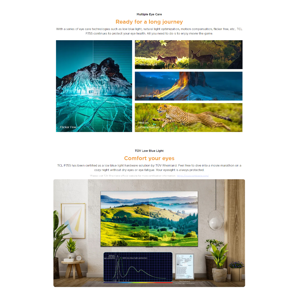 TCL 43" 50" 55" 65" 75" P755 4K UHD Google TV | Slim & Uni-body | AiPQ Processor | | T-SCREEN | 120Hz Game Accelerator