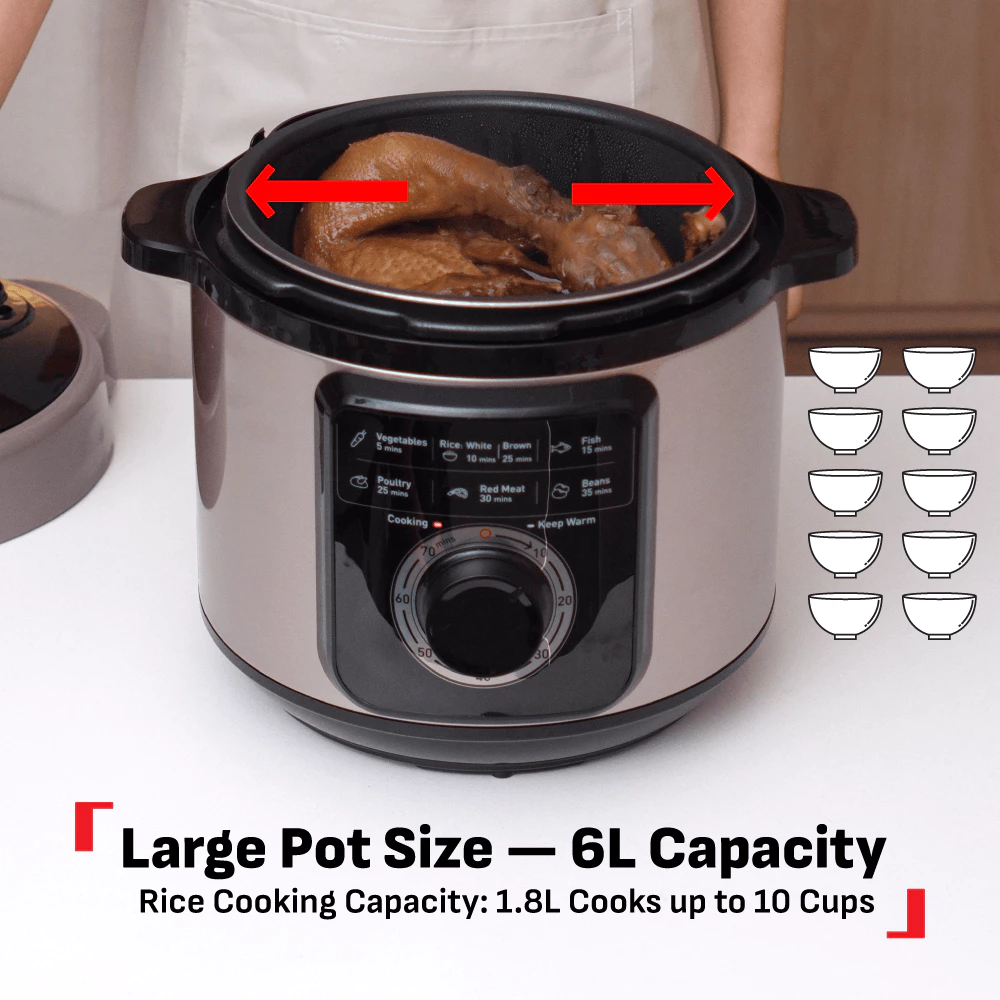 Tefal 6L Effi Cook Multicooker (Pressure Cooker) CY2116 | Cook up to 3x faster | Non stick inner pot | Pre-set timer