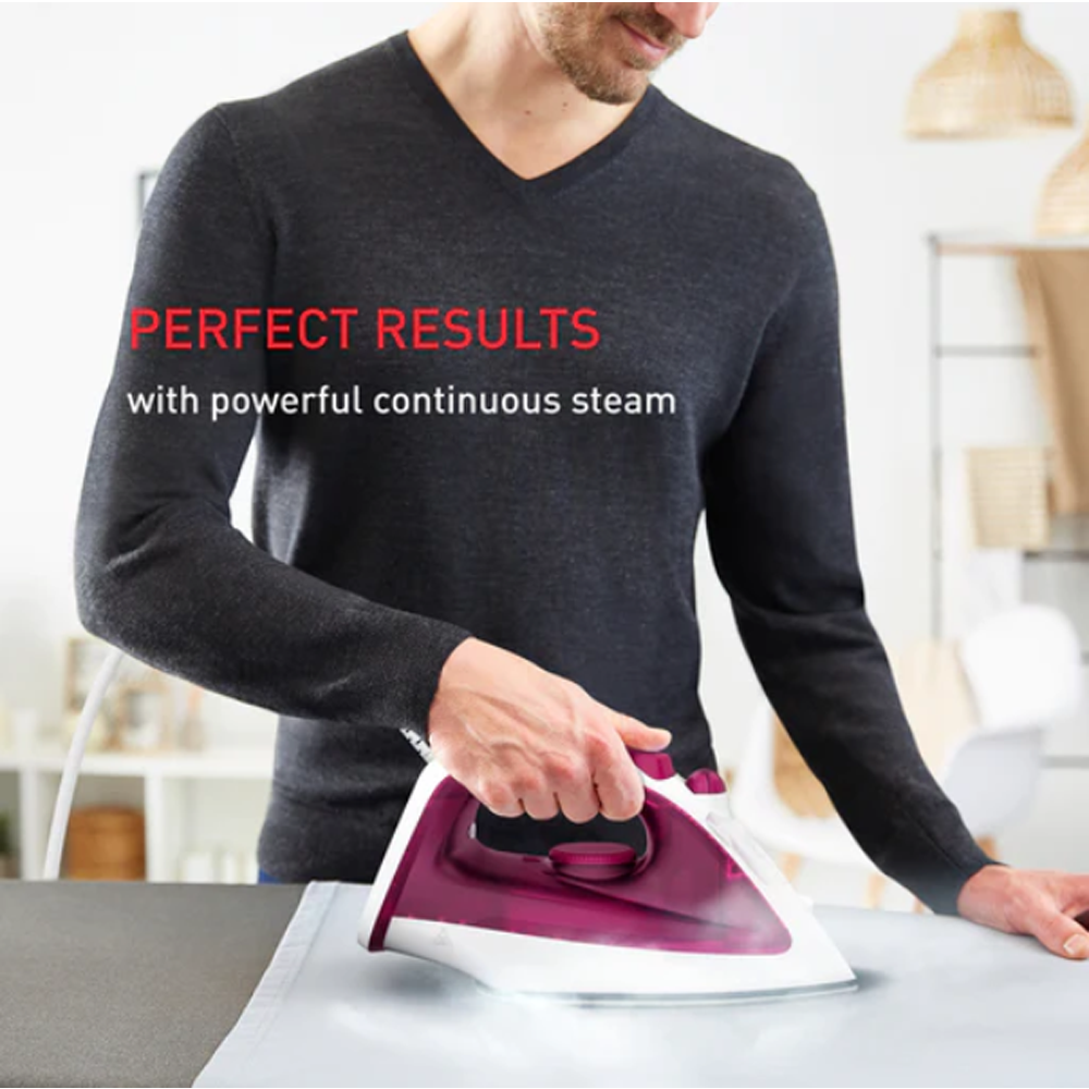 Tefal 1200W Essential Steam Iron FV1053M0 |  Continuous Steam Output : 15 Gram/Min | Steam boost : 80 Gram/Min | Vertical Steam : Yes | Spray : Yes