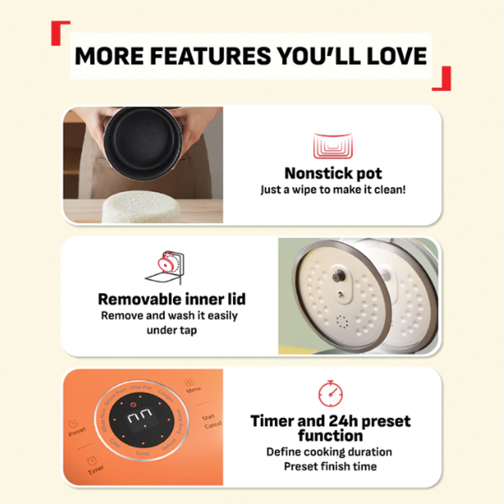 Tefal 0.7L POP Rice Cooker RK535 (periuk nasi) | Digital Smart Cooking Technology | 8 Cooking Programs | 1.5 mm non-stick pot