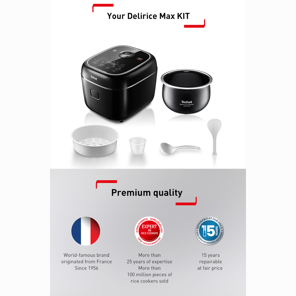 Tefal 1.8L Delirice Max Fuzzy Logic Rice Cooker RK7711 / RK7778 | 3D Max technology | Exclusive spherical pot | Up to 10% energy savings |  Smart digital cooking