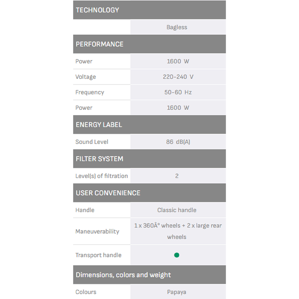 Tefal 1600W Micro Space Cyclonic Bagless Vacuum Cleaner TW3233HH | Efficient Cyclonic Filtration | 86Db(A) Sound level