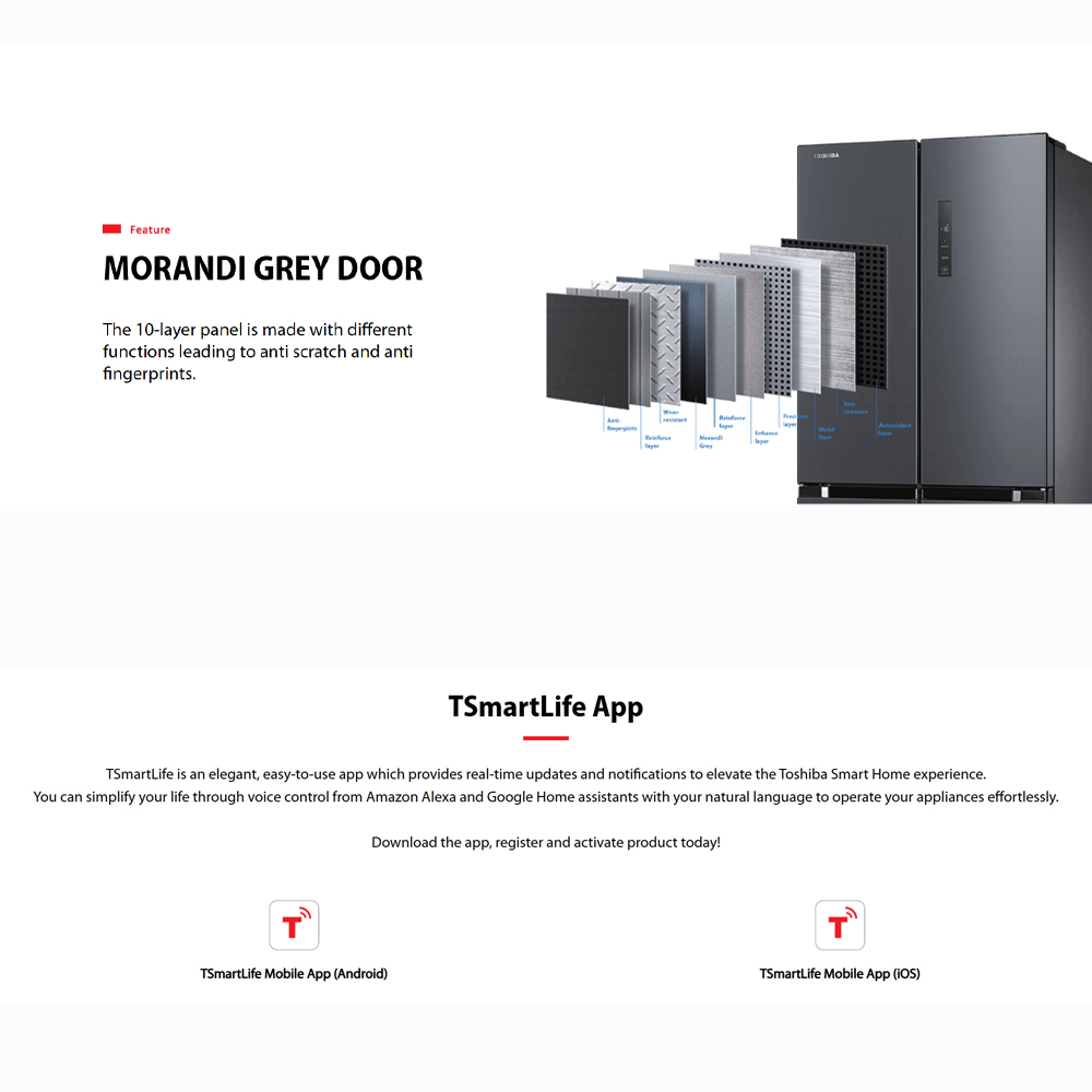 TOSHIBA 580L Multi Doors Origin Inverter IoT Refrigerator GR-RF608WI-PMY(06) | Smart Control | Moisture & Flexible Zone