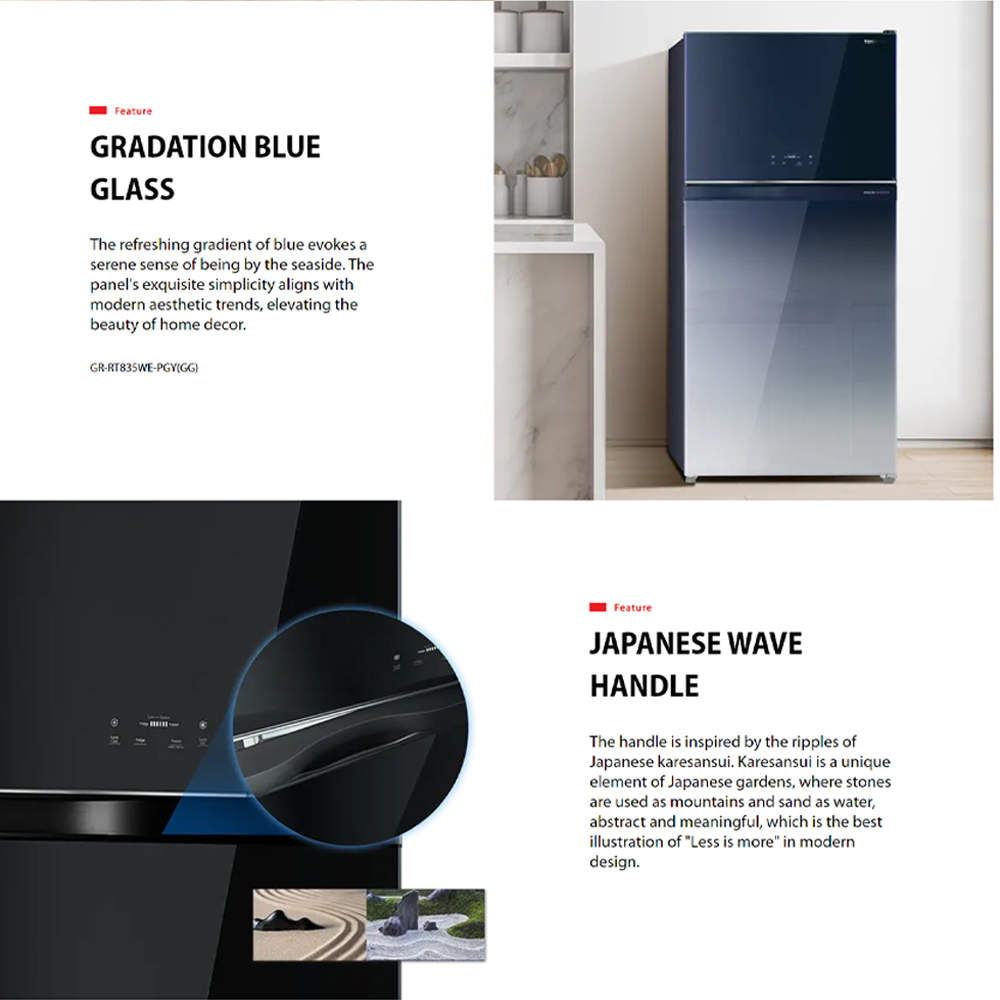 TOSHIBA 661L 2 Doors Inverter Refrigerator GR-RT835WE-PGY(GG) / GR-RT835WE-PGY(XK) | PureBIO | Auto Ice Maker