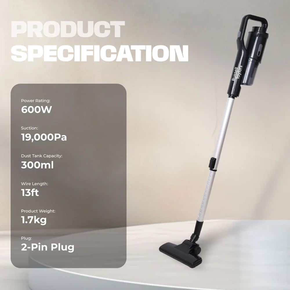Russell Taylors 600W Interchangeable Vacuum Cleaner V1 | Power: 600W | Suction: 19,000Pa |  Dust Tank Capacity: 300ml | 2  Year General Warranty