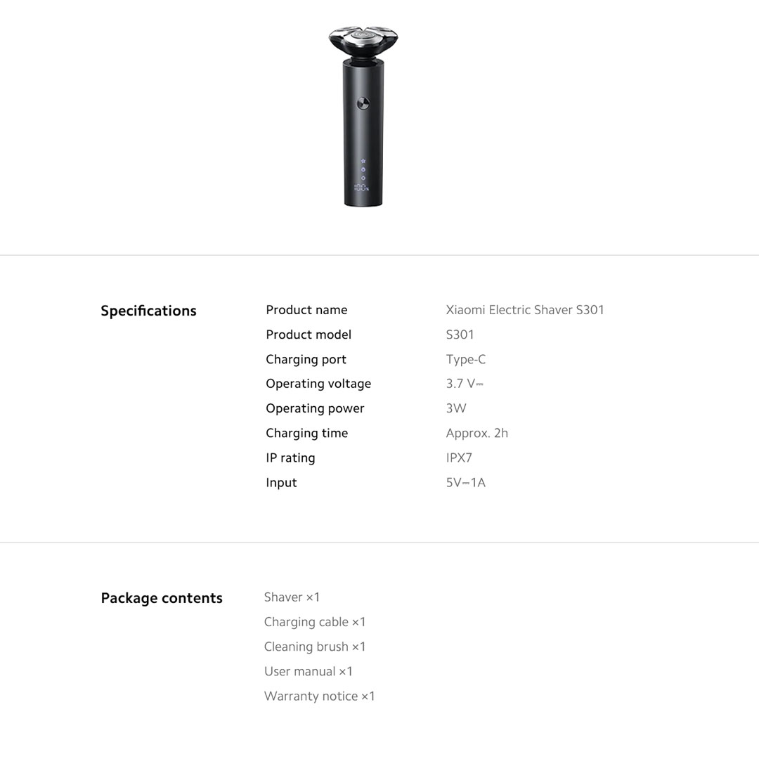 Xiaomi  Mi Electric Shaver S301 | Dual-track foils | Two adjustable speed levels | LED smart display  Monitor shaver status anytime | Electric Shaver with 1 Year Warranty