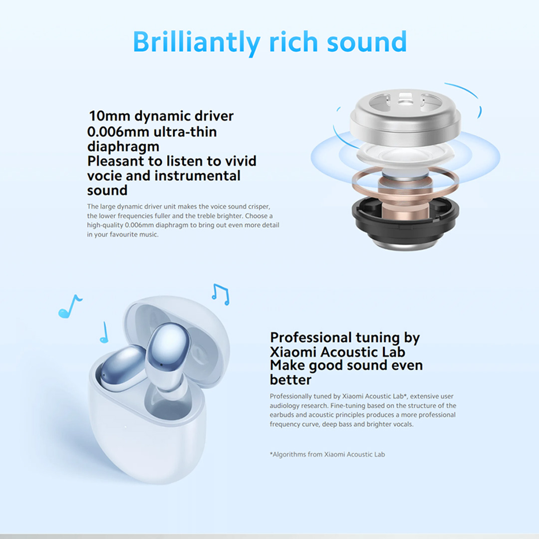 Xiaomi Redmi Buds 4 | AI Noise Reduction | Dual Transparency Mode | Brilliantly Rich Sound | Touch Control | ANC Mode | Buds with 1 Year Warranty