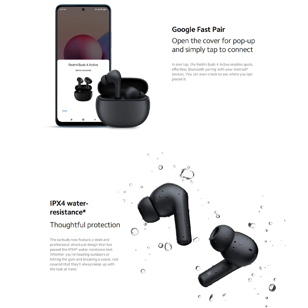 Xiaomi Redmi Buds 4 Active | Advanced Bluetooth | 12mm dynamic driver | Fast charging | Earbuds with 1 Year Warranty