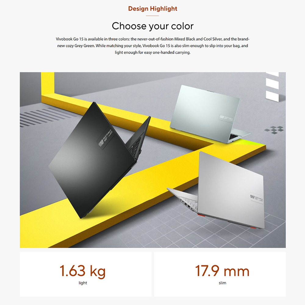 ASUS Vivobook Go 15  Laptop E1504F-ANJ466WS  | System Diagnosis | Function Key Lock | WiFi SmartConnect | 2  Year General Warranty