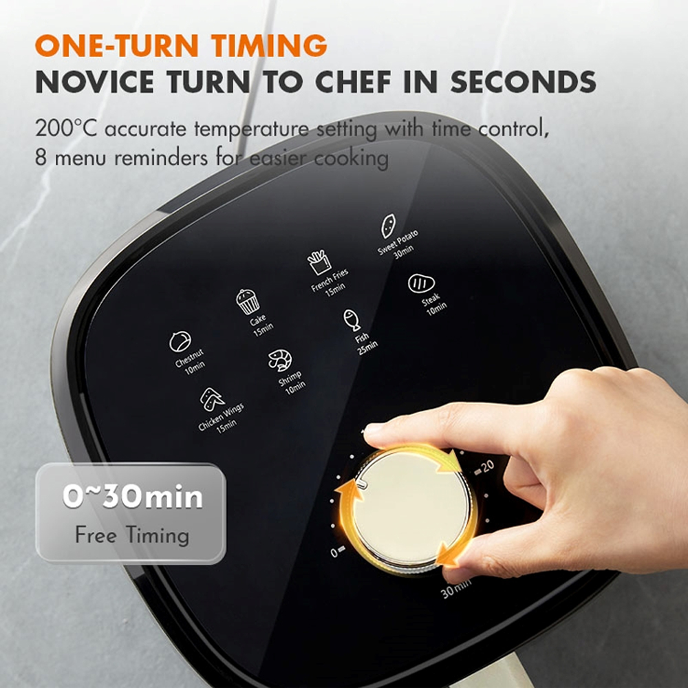 Gaabor 4L Air Fryer Parameters AF40M-BK03A | 360° Circulating Hot Air | One-Turn Timing | Easy to Clean | 1  Year General Warranty