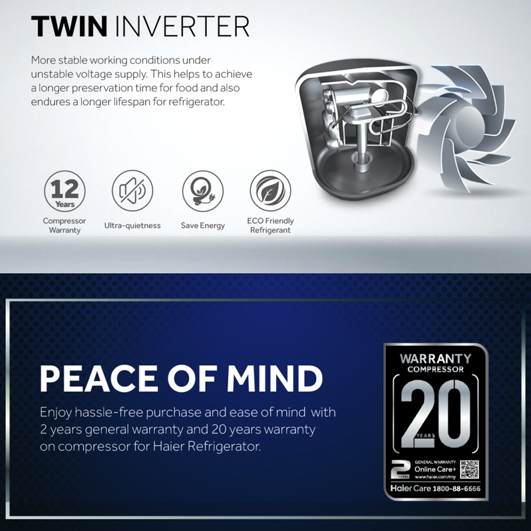 HAIER 510L 4 Doors Twin Inverter Refrigerator HRF-510GB/HRF-510MG | Immersive Touch Screen | Big Flexible Box | 360° Precise Cooling | LED Lighting | Save Energy | Eco Friendly Refrigerant | Refrigerators with 2 Year Warranty