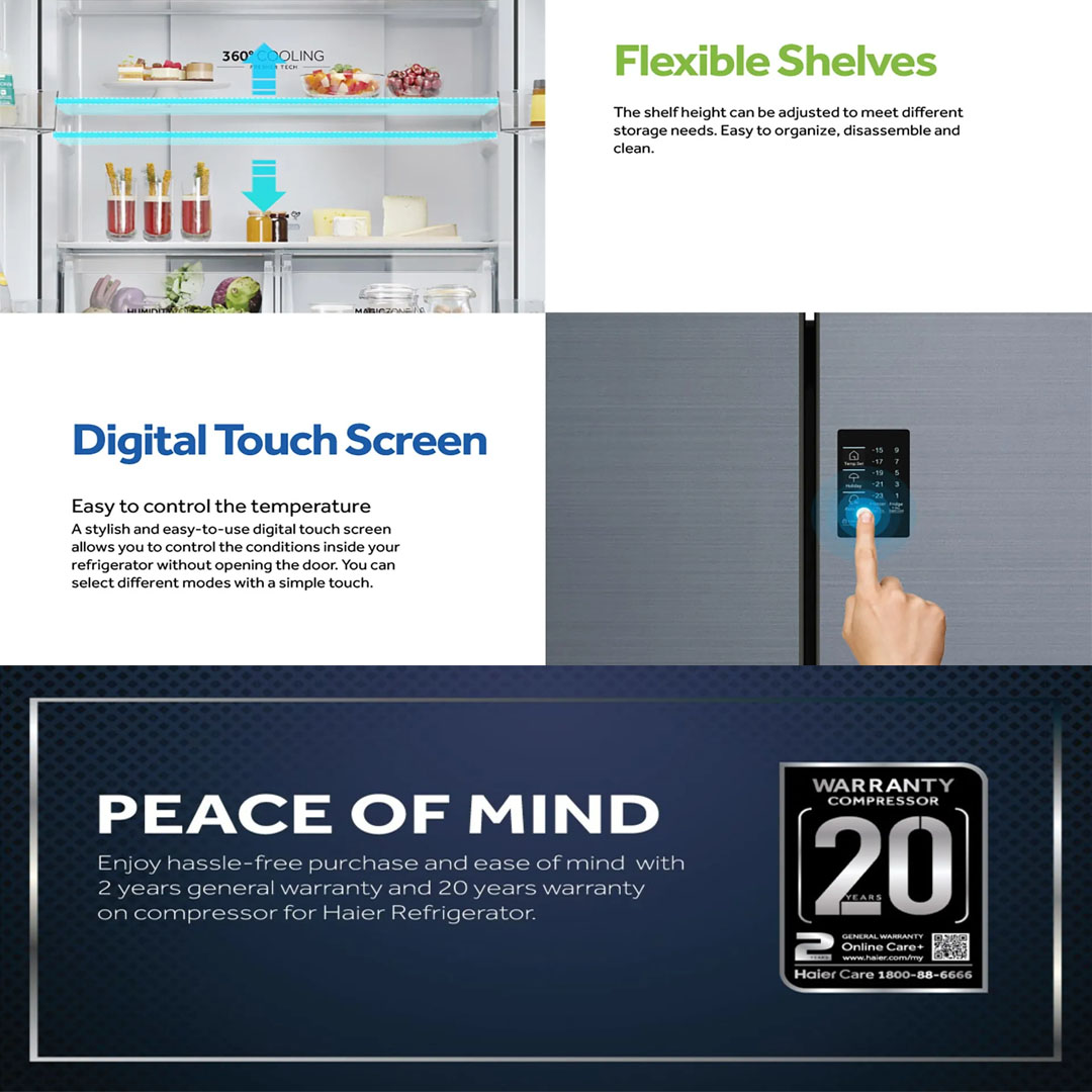 HAIER 469L Inverter Multi Doors Refrigerator  HRF-IM585EM(FB)/HRF-IG585EM(GB) | Digital Touch Screen | Flexible Shelves | 3 Temperature Options | Refrigerator with 2 Year Warranty