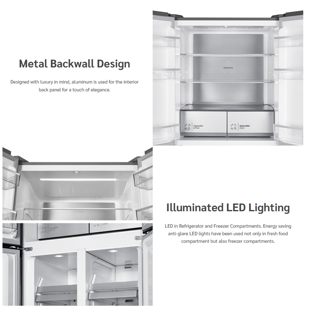 Hitachi 522L Inverter 4 Doors French Bottom Multi Doors Refrigerator HR4N7522DSXMY | Selectable Zone (-3 ~ 5℃) | 5 Star Energy Rating | Mirror Touch Controller