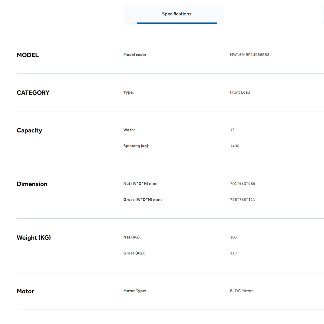 HAIER 15KG Super Inverter Front Load Washing Machine HW150-BP14986ES8 | Super XL Drum | Laser Welding Technology | Steam Wash