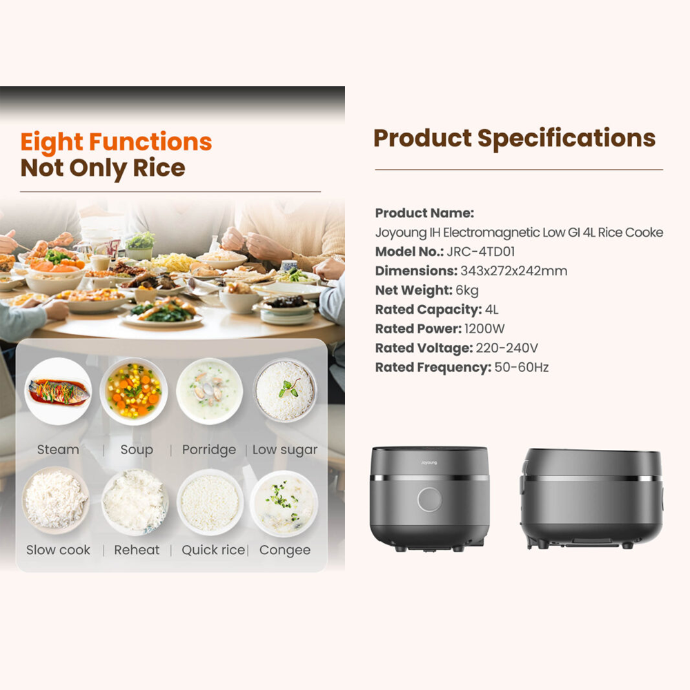 Joyoung 4L IH Electromagnetic Low GI Rice Cooker JRC-4TD01 | 11 Preset Menus | 12hrs Smart Schedule