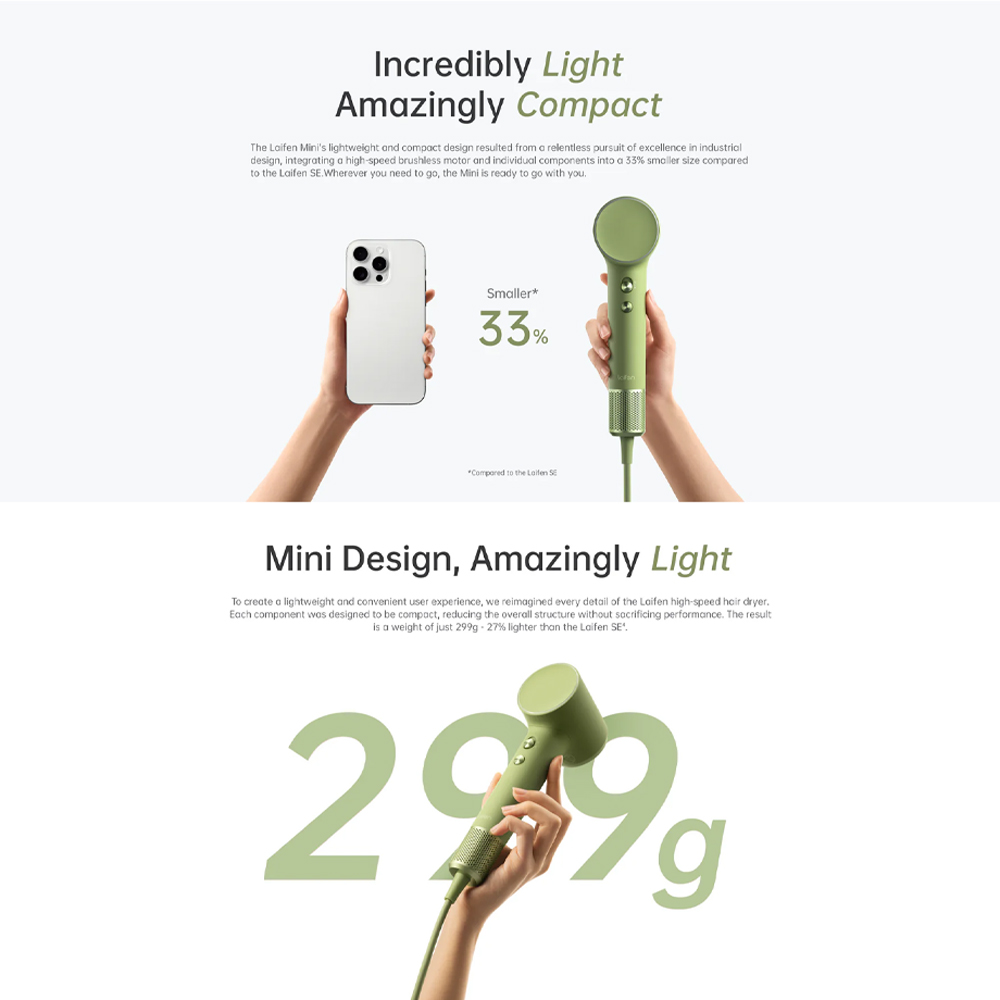 Laifen 1100W Mini Hair Dryer | SLF-MINI | Gentle Drying Mode | Fast drying |  Smart temperature monitoring