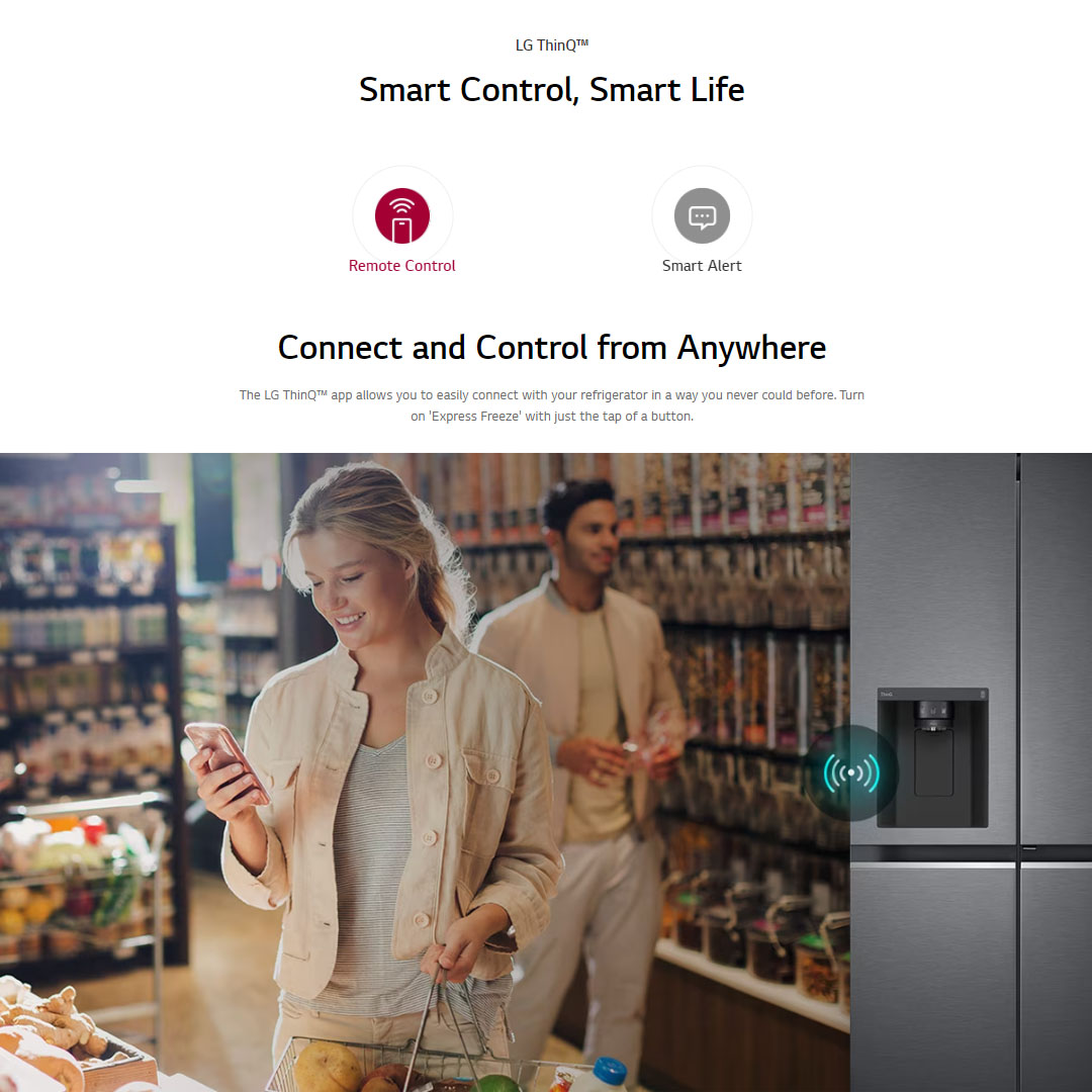 LG 635L Side by Side Smart Inverter Refrigerator Matte GC-J257SQNW | Remote Control | Smart Alert | DoorCooling+™ | LinearCooling™ | Exprese Cool | Refrigerator with 1 Year Warranty