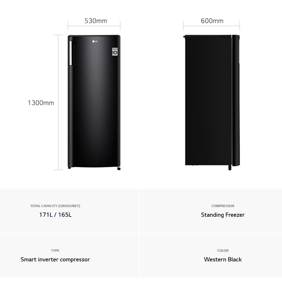 LG 171L Smart Inverter Upright Freezer GN-304SHBR / GN-304SLBR | Vertical Freezer | 6 Freezer Shelves | 4 Door Baskets | Sleek Design