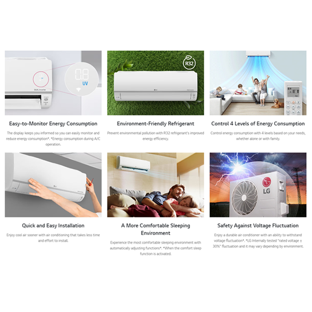 LG 1/1.5/2/2.5HP R32 Dual Inverter Wall Mounted Premium Air Conditioner with Ionizer and ThinQ Function | Save Energy | Smart Control