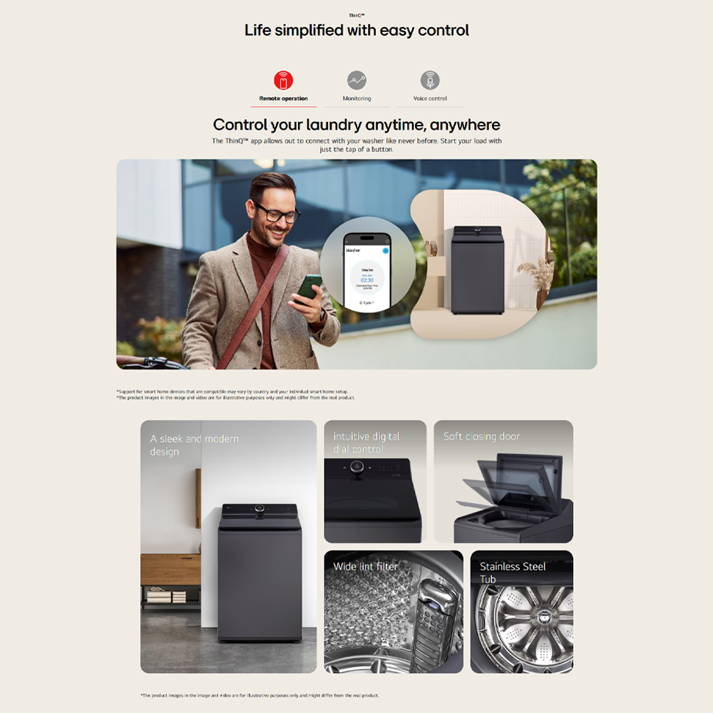 LG 25KG Top Load Direct Drive Inverter Washing Machine TX2725AT9J | AI Direct Drive | TurboClean 3D | Informative LCD Display | 6 Motion DD