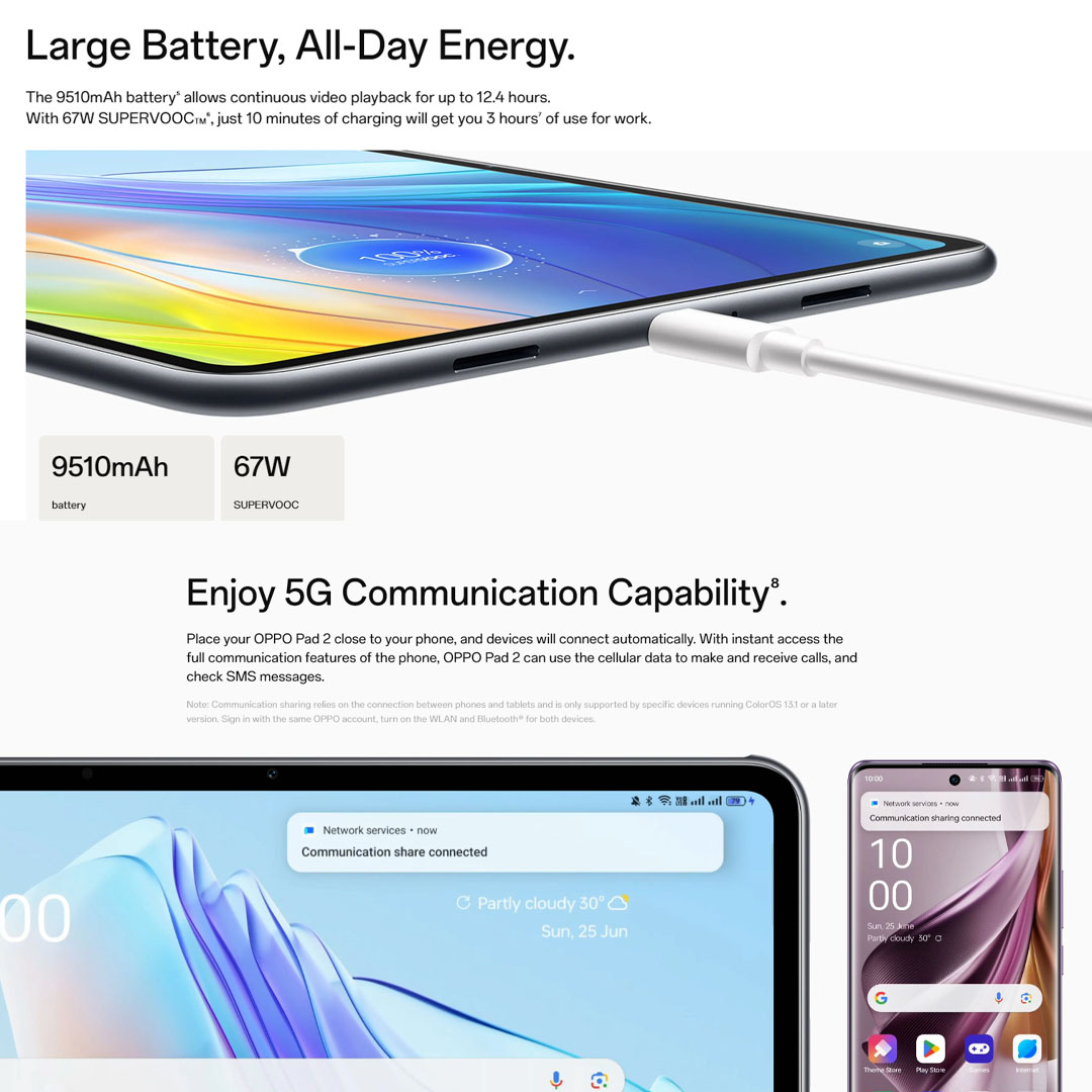 (Pre-Order till 27.10.2023) OPPO Pad 2 8GB+256GB | 11.61" Display | 7:5ReadFit Screen | 13MP Camera | 9510mAh Battery | Tablet with 1 Year Warranty