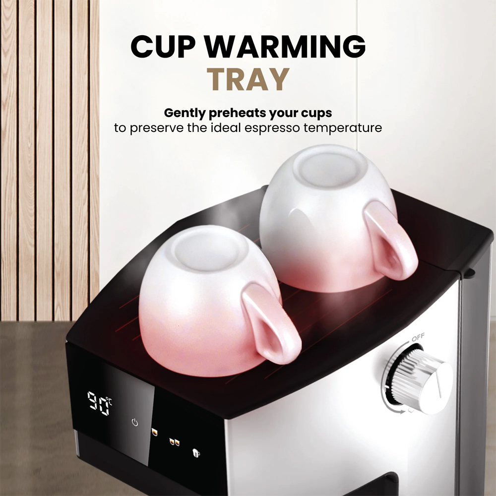 Russell Taylors 1350W 20 Bar Espresso Coffee Machine Digital Coffee Maker EM1 | Home Barista Milk Wand | 1L Detachable Water Tank