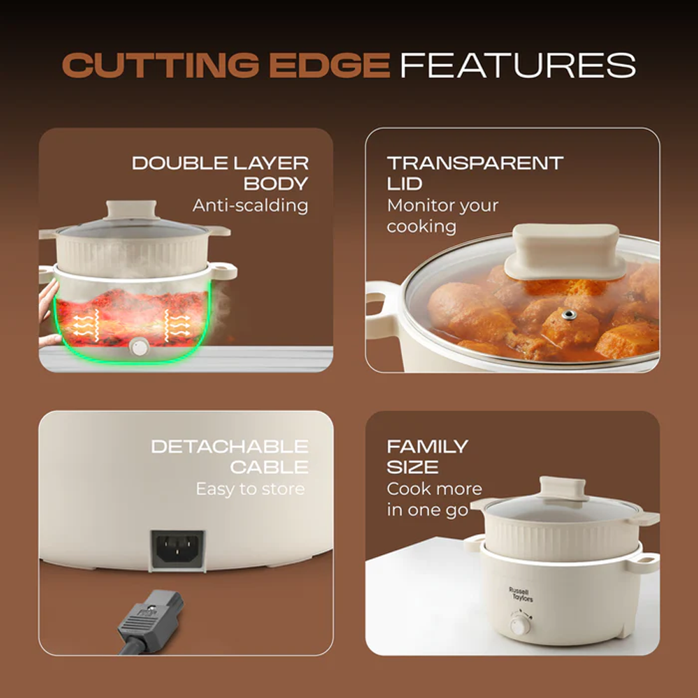 Russell Taylors 4.4L Multi Cooker with Steamer MC8 | 1000W | Compact Cooking Delight | Ceramic Non-Stick Coating