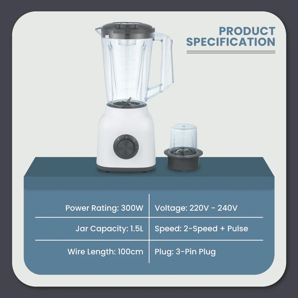 Russell Taylors 1.5L Power Blender with Dry Mill TB2 | Quick Juice & Meat Mystery | 1500ml Food Grade Jar | 300W Powerful Motor