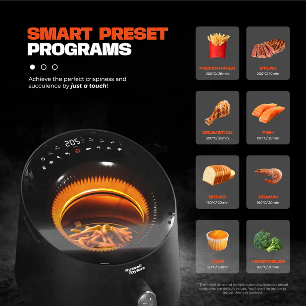 Russell Taylors 5.5L Skylight View Bladeless Air Fryer Z10 | Radiant Turbo Heating | Smart Preset Programs