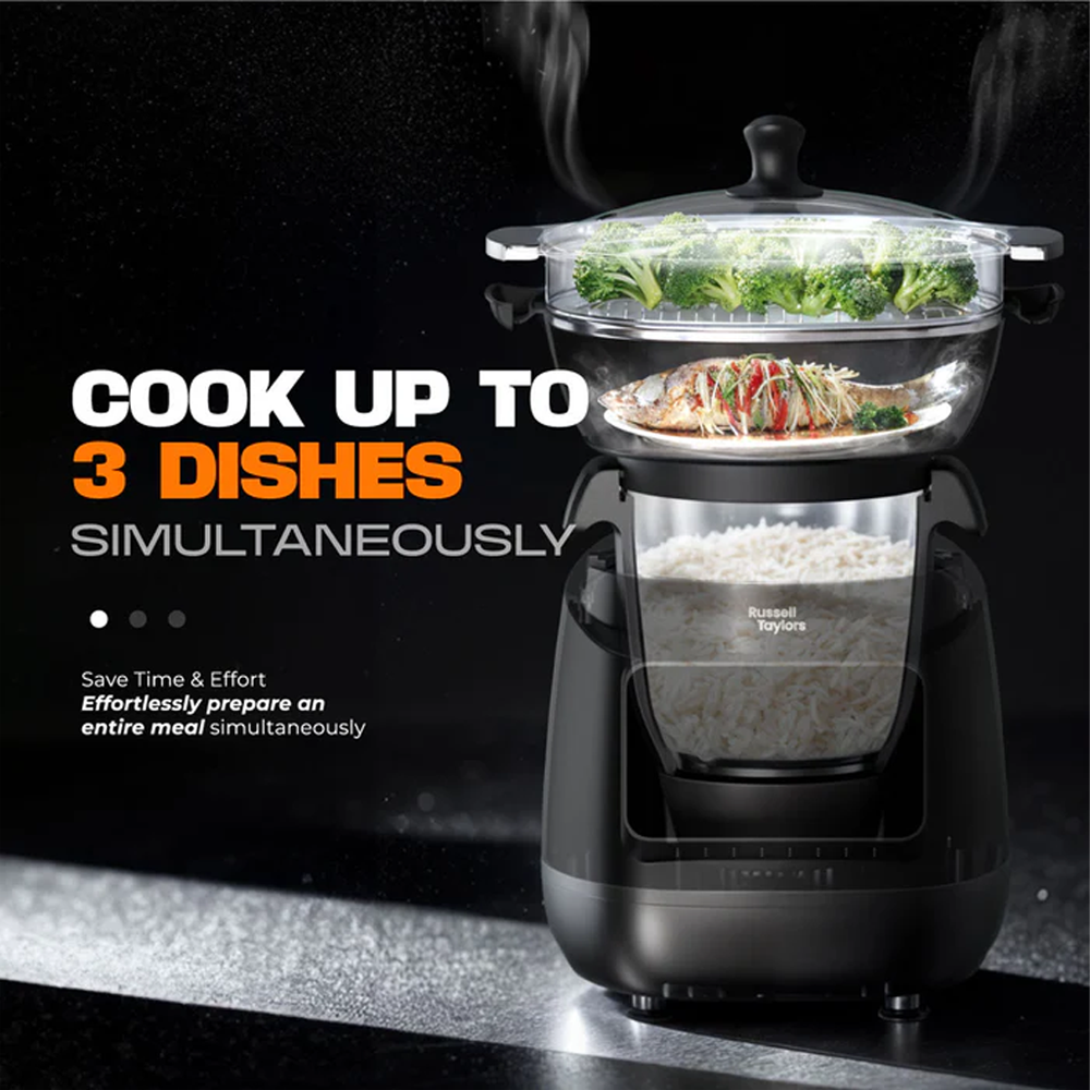 Russell Taylors 3L iMix Pro Smart Cooker with Air Fryer Automatic Cooking Robot i5 PRO | 1400W | 8 Programs Offering | 200+ Recipes | Self-Cleaning Mode
