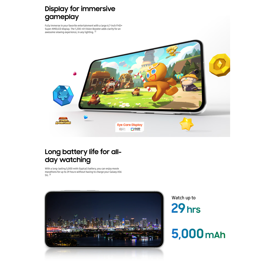 SAMSUNG Galaxy A56 5G 12GB+256GB | Exynos 1580 (4 nm) | 6.7 inches, Super AMOLED | 50MP Main Camera | Li-Po 5000 mAh