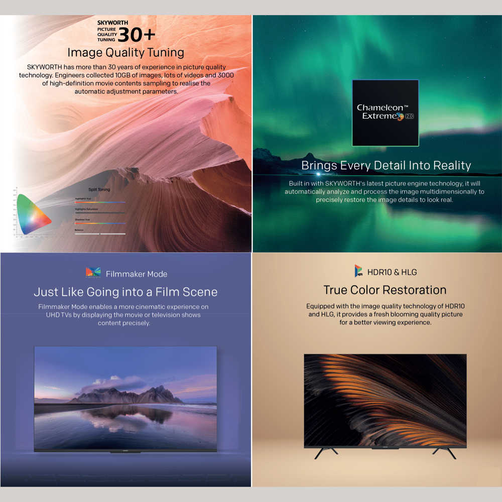 SKYWORTH 55" 4K UHD Google LED TV 55SUE7700 | Chameleon Extreme 2.0 | HDR10 & HLG | Eye Protection