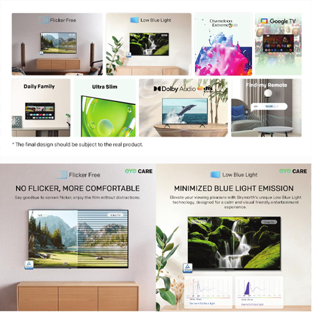 SKYWORTH 50" / 55" / 65" 4K UHD Eye Care Series Google TV SUE7950 | S AI Engine | HDR 10/HLG | EyeCare 5.0 | Find-my Remote