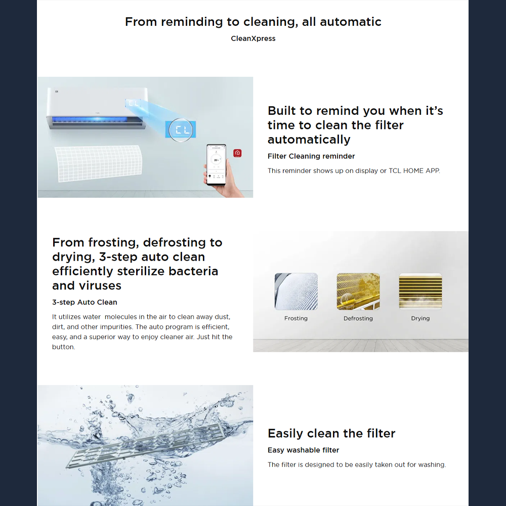 TCL GentleCool T-Pro Series Inverter Air Conditioner TAC-09CSD/ TAC-12CSD/ TAC-18CSD/ TAC-24CSD (TPG21I) | Gentle Breeze | CleanXpress