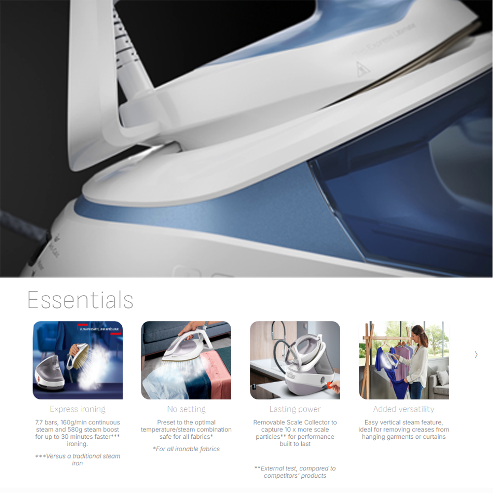 Tefal 2700W Pro Express Ultimate II Steam Generator Iron Dove GV9713 | Ultra Steam Technology | No Burn Risk