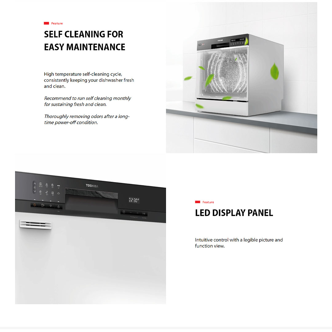 TOSHIBA 8 Place Setting Table Top Dishwasher DW-08T3(S)-MY | Turbo Heat Drying | Off-Peak Wash | Hi-Temp Hygiene Cycle | Soil-Sensing Auto Cycle | Dishwasher with 1 Year