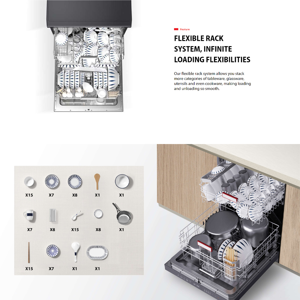 TOSHIBA 15 Place Setting Free Standing Dishwasher DW-15F6(G)-MY | Sliding Tray | 8 Program | Dual Wash Zone