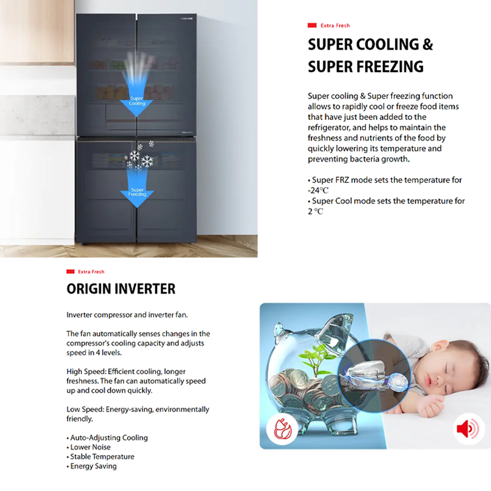 TOSHIBA 820L NaturePURE Multi Doors Origin Inverter Refrigerator GR-RF900WI-PMY(06) | NaturePURE | Roomy Storage | Extra Fresh