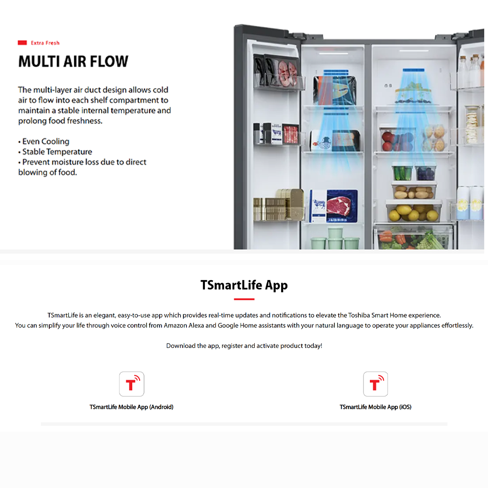 TOSHIBA 820L Side by Side Origin Inverter PureAIR Turbo Refrigerator GR-RS910WI-PMY(06) | PureAIR sterilization system | Extra-large freezer capacity | Super cooling & Super freezing function